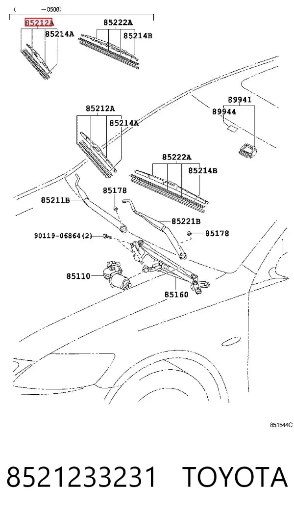 Pióro wycieraczki szyby przedniej pasażera 8521233231 Toyota