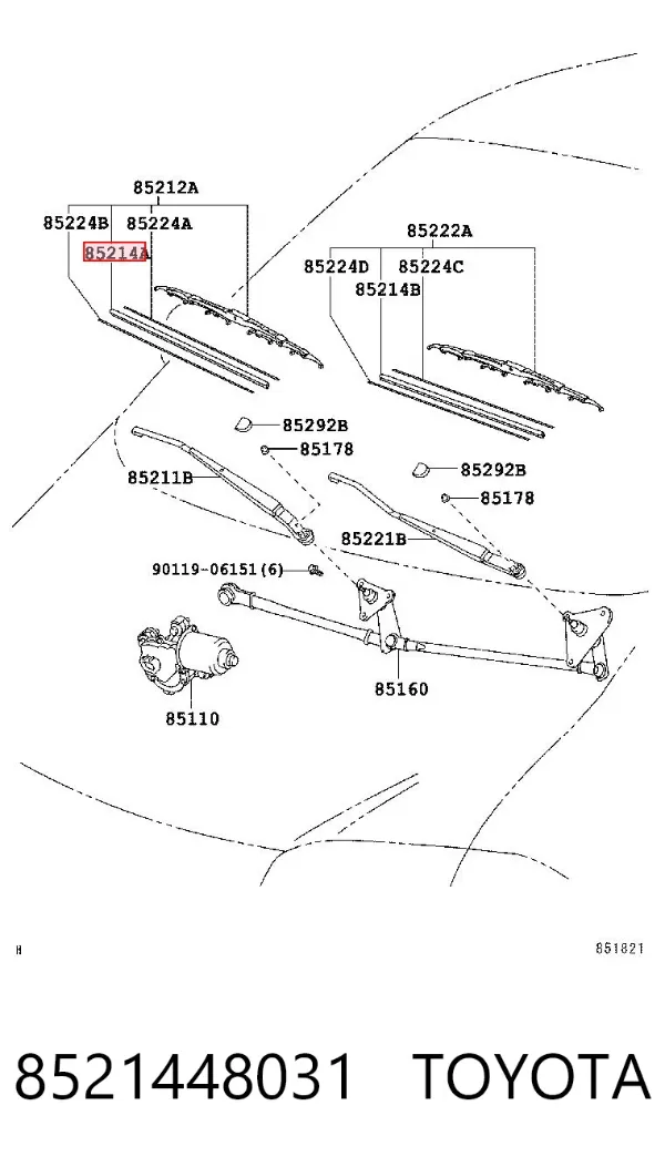 Gumka pióra wycieraczki szyby pasażera 8521448031 Toyota