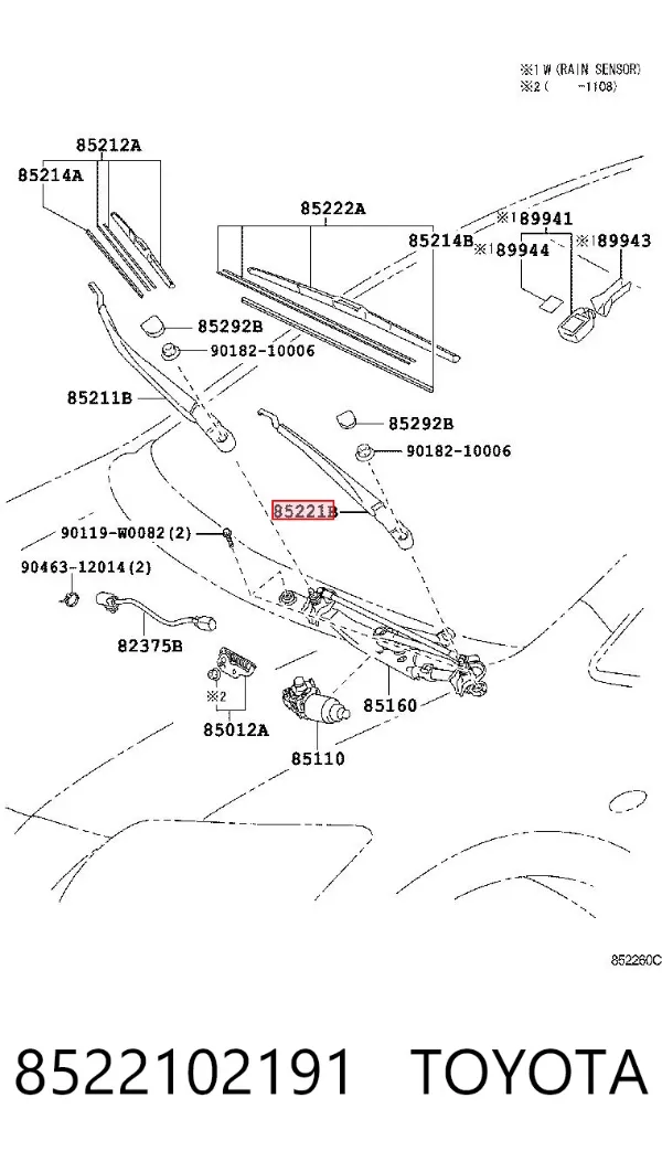 Ramię wycieraczki szyby przedniej 8522102191 Toyota
