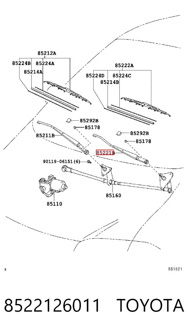 Ramię wycieraczki szyby przedniej 8522126011 Toyota