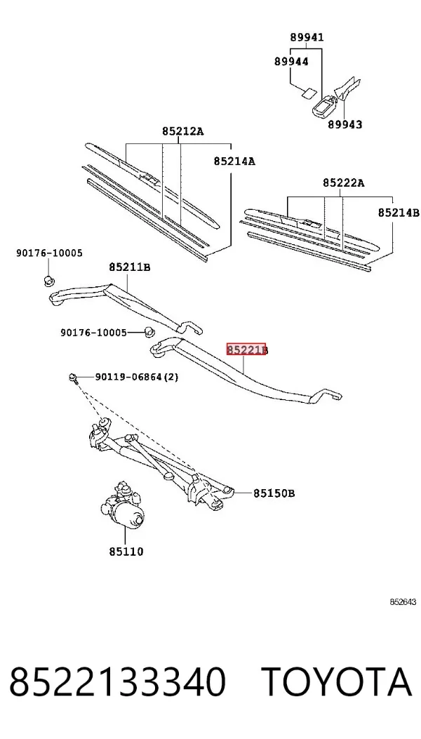 Ramię wycieraczki szyby przedniej 8522133340 Toyota