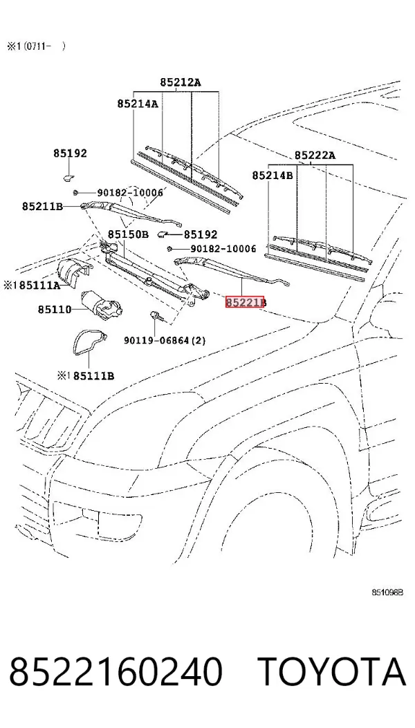 Ramię wycieraczki szyby przedniej 8522160240 Toyota