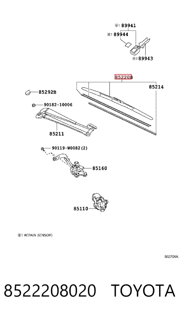 Pióro wycieraczki szyby przedniej kierowcy 8522208020 Toyota