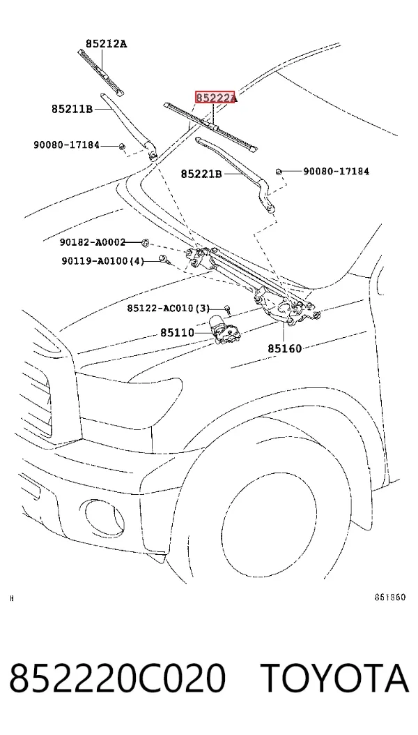 Pióro wycieraczki szyby przedniej kierowcy 852220C020 Toyota