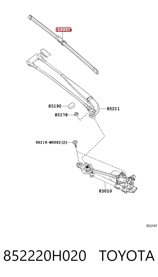 Pióro wycieraczki szyby przedniej kierowcy 852220H020 Toyota