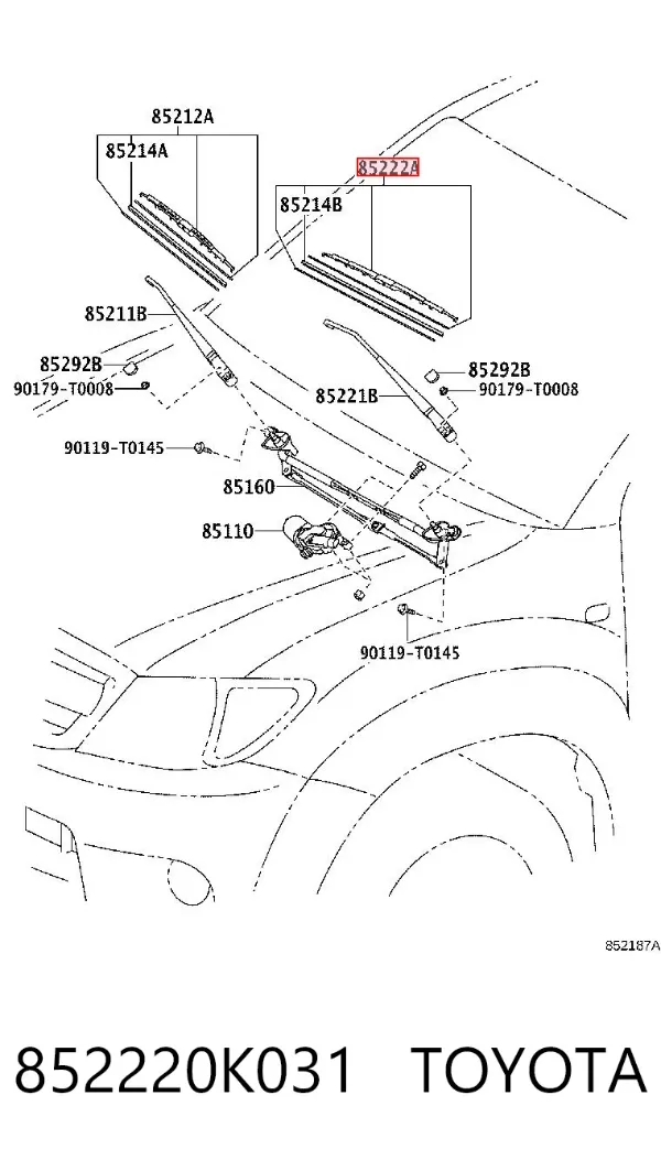 Pióro wycieraczki szyby przedniej kierowcy 852220K031 Toyota