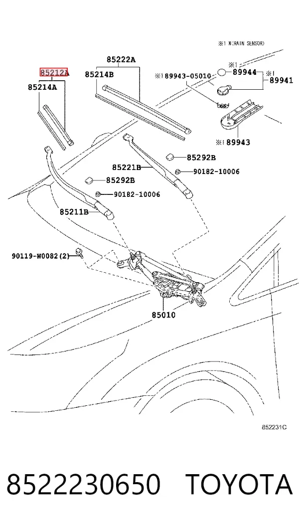 Pióro wycieraczki szyby przedniej pasażera 8522230650 Toyota