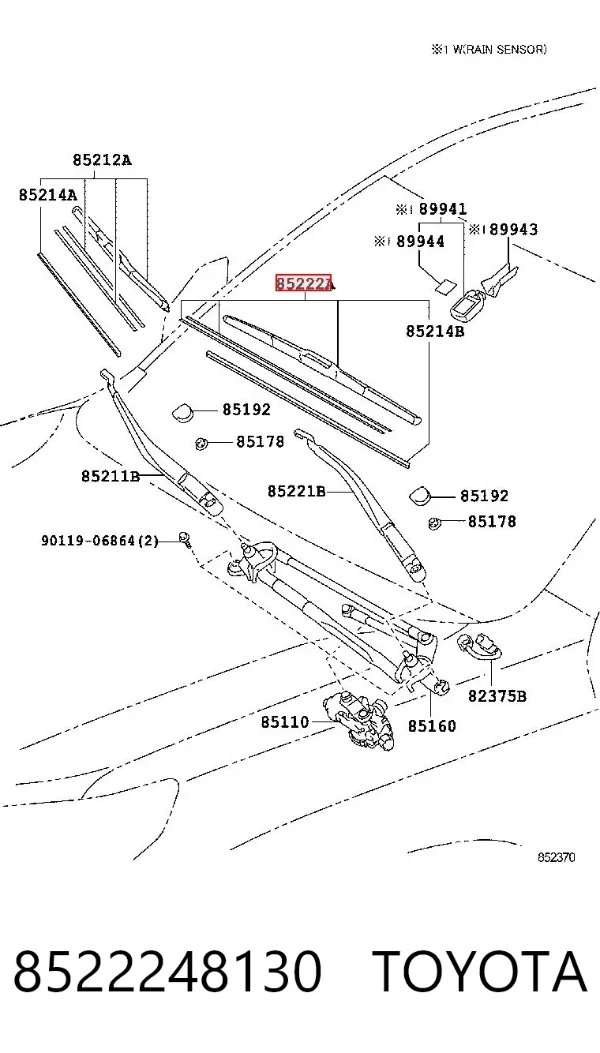 Pióro wycieraczki szyby przedniej kierowcy 8522248130 Toyota