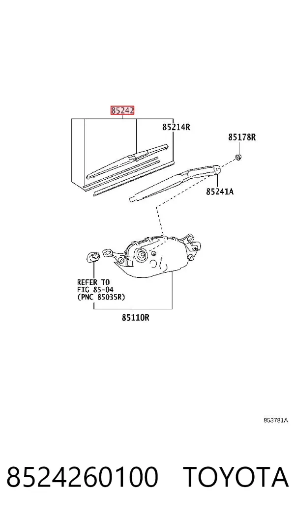 Pióro wycieraczki szyby tylnej 8524260100 Toyota