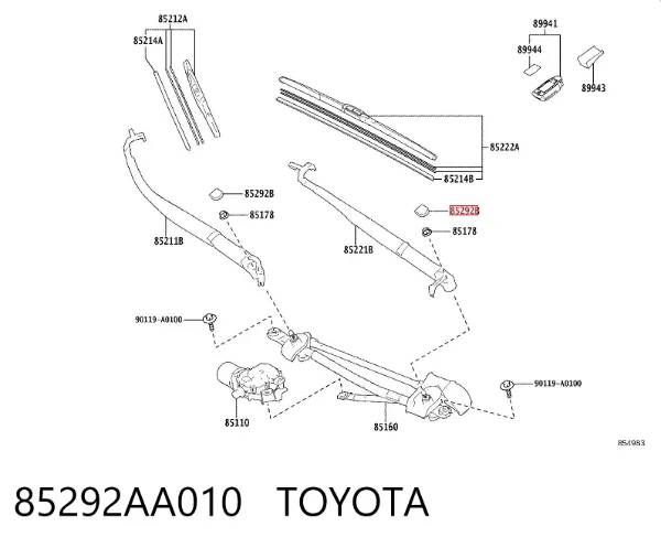 Zaślepka nakrętki mocowania ramienia przedniej wycieraczki 85292AA010 Toyota
