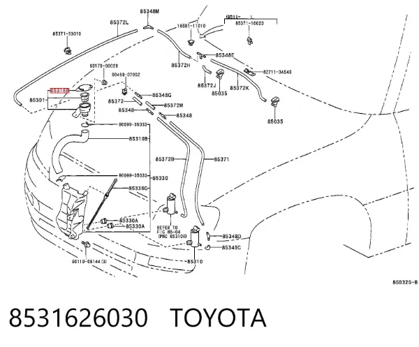 Korek zbiornika spryskiwacza 8531626030 Toyota