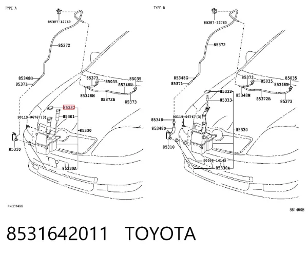 Korek zbiornika spryskiwacza 8531642011 Toyota