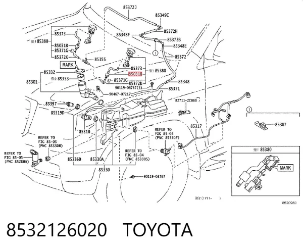 Zawór zwrotny spryskiwacza szyby przedniej 8532126020 Toyota
