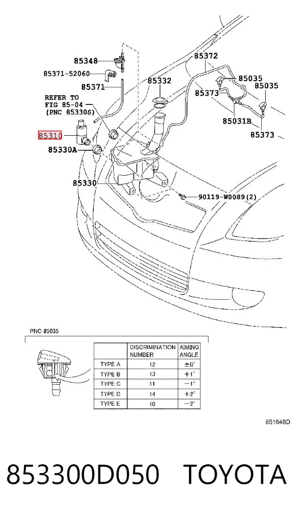 Pompka spryskiwacza szyby przedniej 853300D050 Toyota