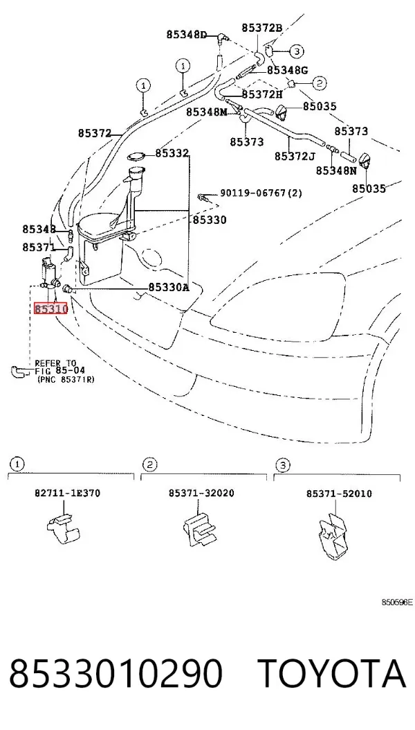 Pompka spryskiwacza szyby przedniej 8533010290 Toyota