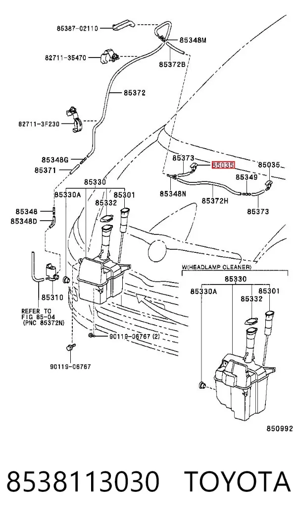 Dysza spryskiwacza szyby przedniej 8538113030 Toyota