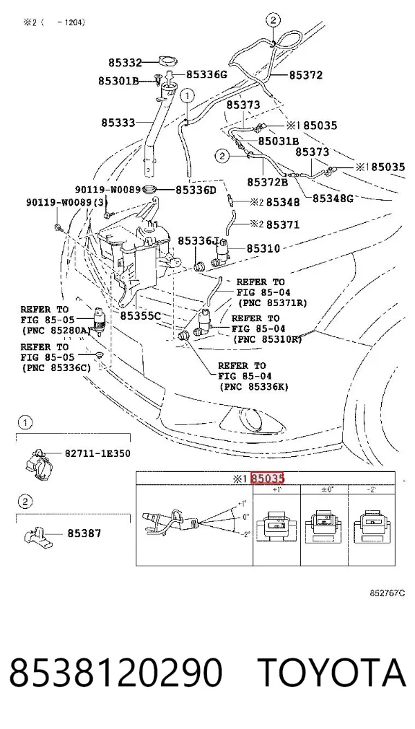 Dysza spryskiwacza szyby przedniej 8538120290 Toyota