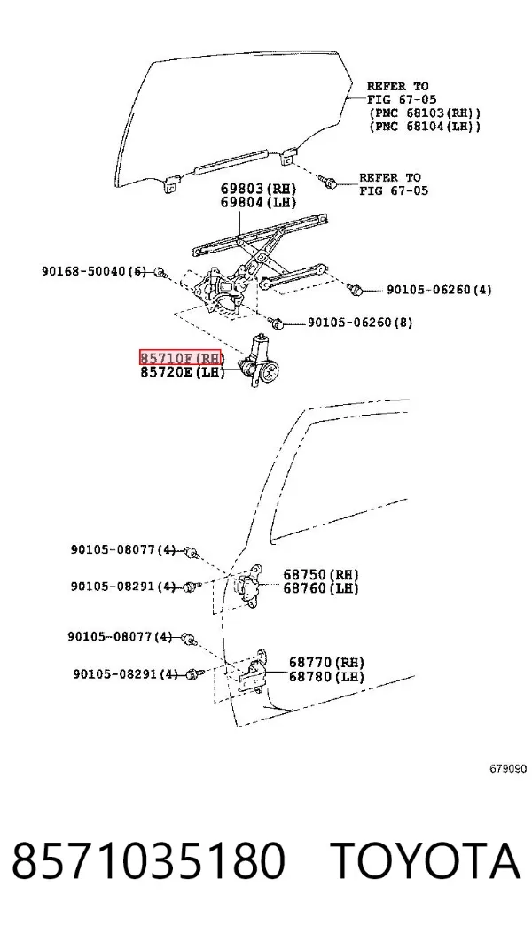 Silniczek podnośnika szyby drzwi przednich prawych 8571035180 Toyota