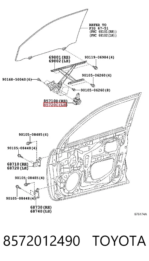 Silniczek podnośnika szyby drzwi przednich lewych 8572012490 Toyota