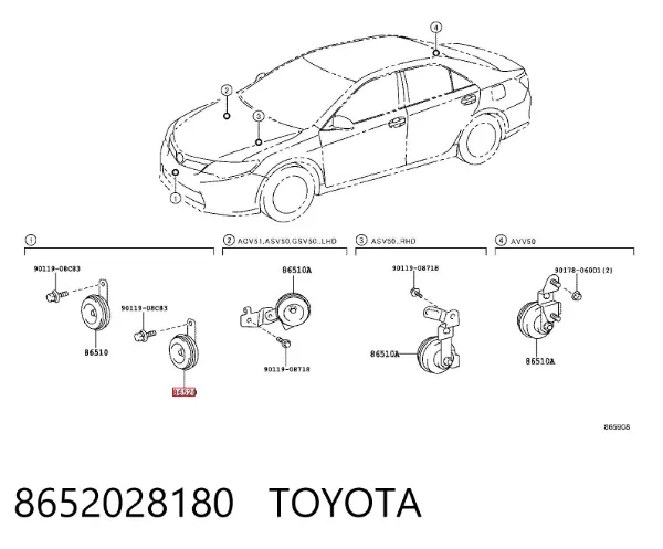 Sygnał dźwiękowy (klakson) 8652028180 Toyota