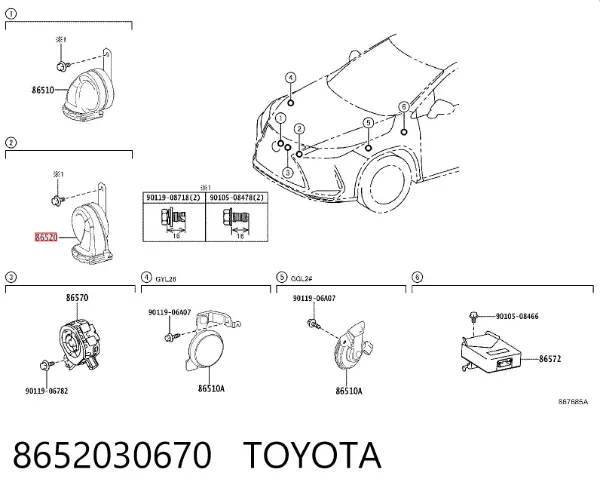 Sygnał dźwiękowy (klakson) 8652030670 Toyota