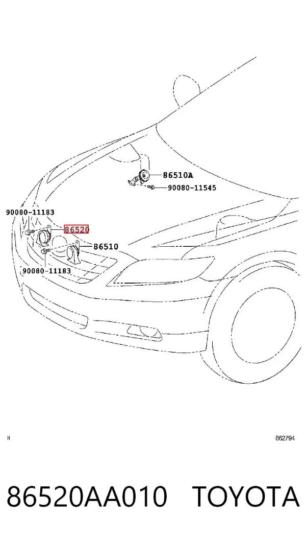 Sygnał dźwiękowy (klakson) 86520AA010 Toyota