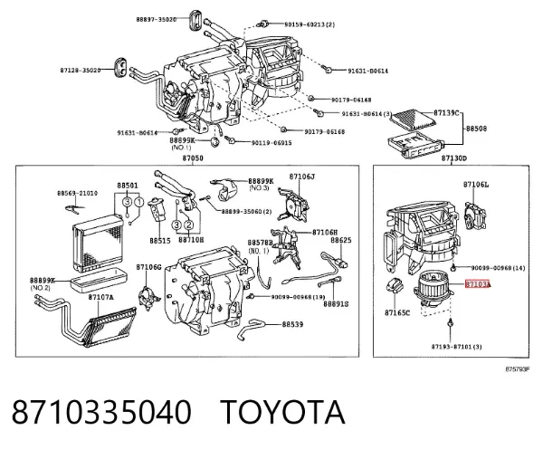 Silniczek wentylatora nagrzewnicy (ogrzewacza wnętrza) 8710335040 Toyota