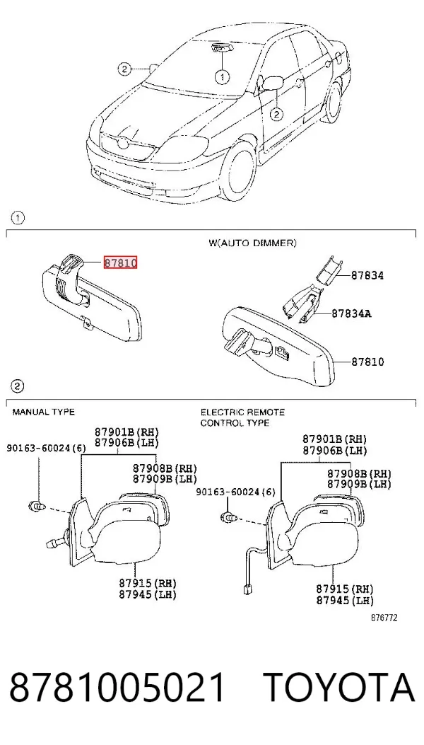 Lusterko wewnętrzne 8781005021 Toyota