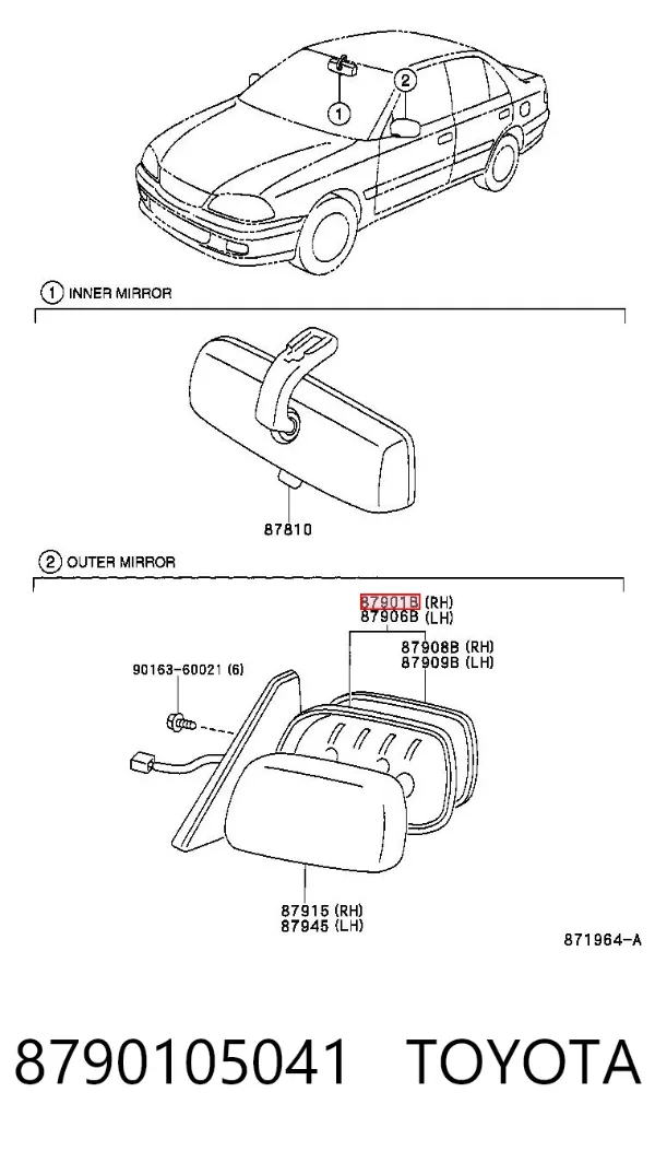 Lusterko wsteczne prawe 8790105041 Toyota