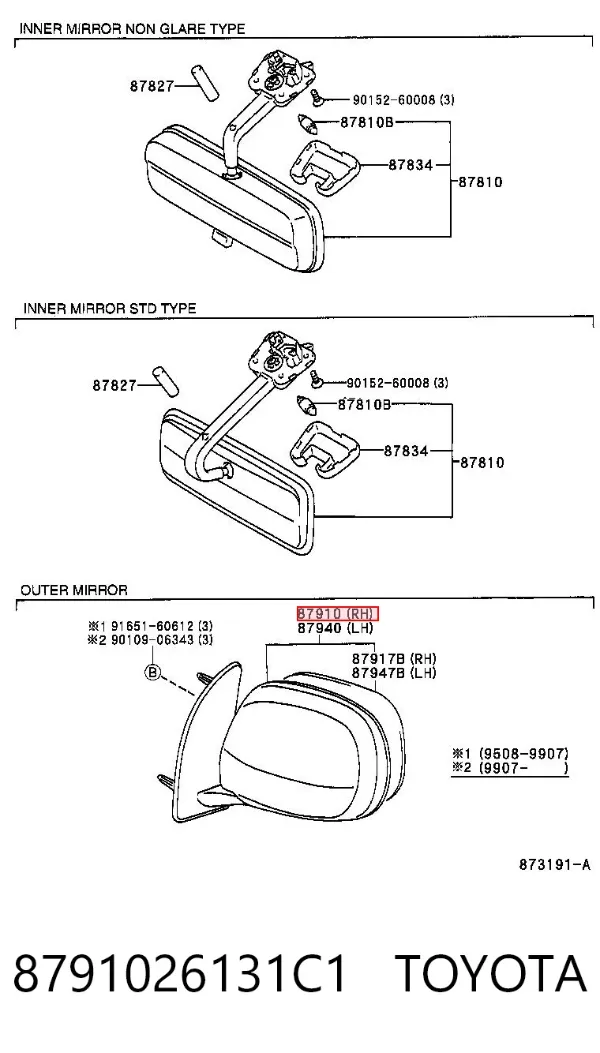 Lusterko wsteczne prawe 8791026131C1 Toyota