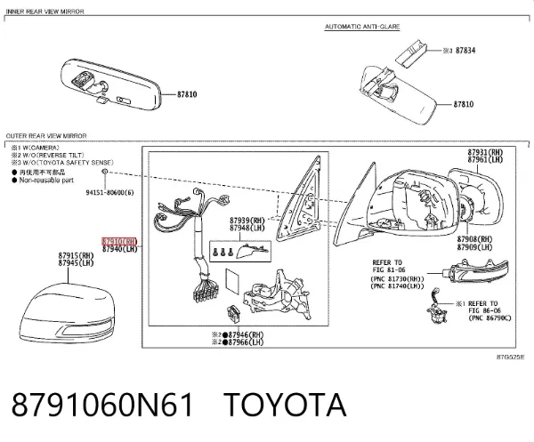 Lusterko wsteczne prawe 8791060N61 Toyota