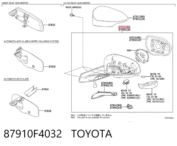 Lusterko wsteczne prawe 87910F4032 Toyota