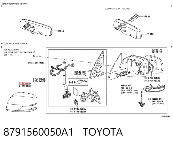 Lusterko wsteczne prawe 8791560050A1 Toyota