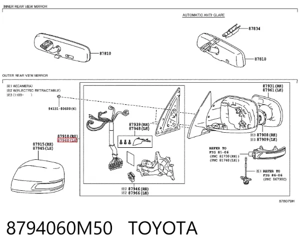Lusterko wsteczne lewe 8794060M50 Toyota