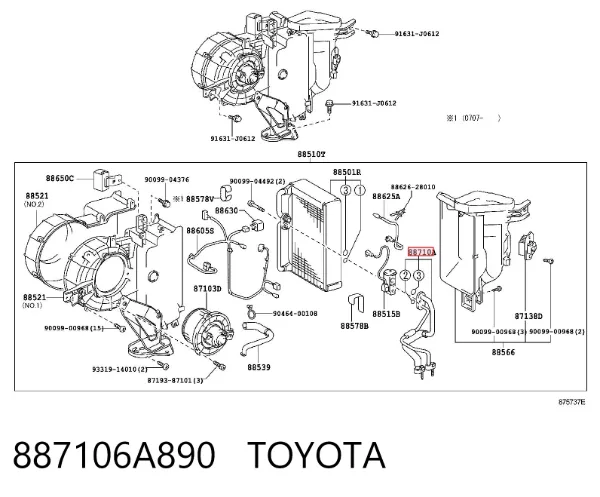 Przewód klimatyzacji, od tylnego parownika do sprężarki 887106A890 Toyota