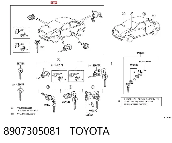 Zestaw wkładek zamków 8907305081 Toyota