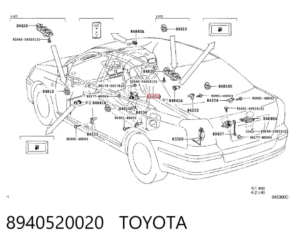 Czujnik położenia pojazdu przedni prawy 8940520020 Toyota