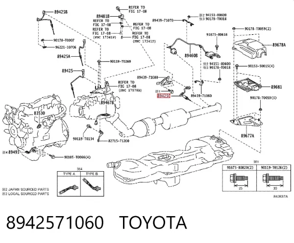 Czujnik temperatury spalin, po katalizatorze 8942571060 Toyota