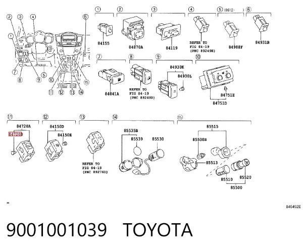 Żarówka deski rozdzielczej 9001001039 Toyota