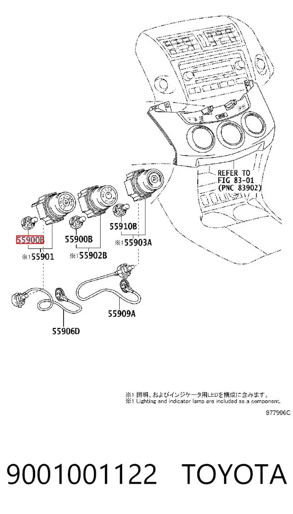 Lampka podświetlenia regulatorów trybów ogrzewania 9001001122 Toyota