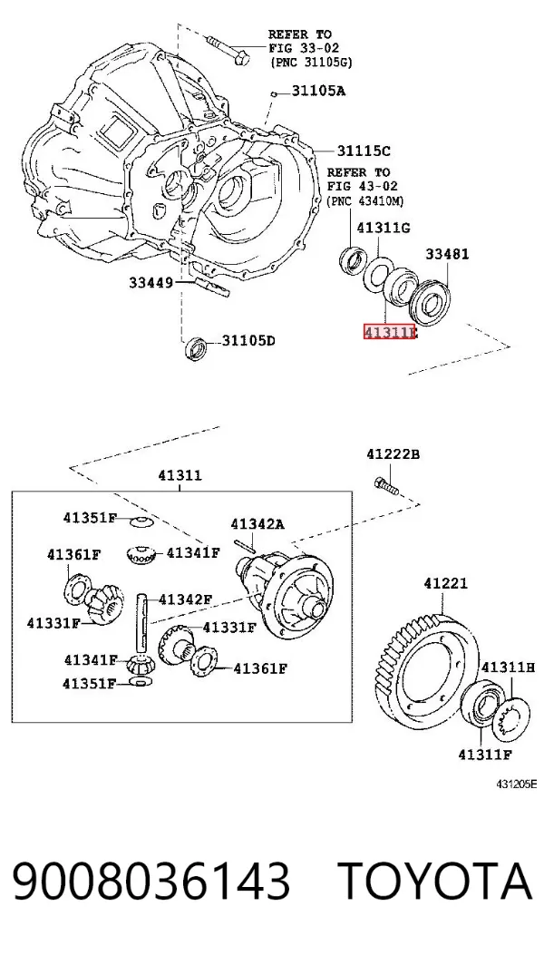 Łożysko dyferencjału mostu przedniego 9008036143 Toyota