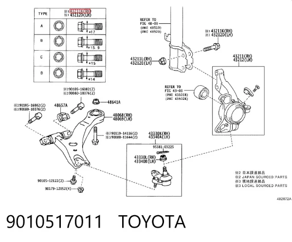 Śruba mocowania amortyzatora przedniego 9010517011 Toyota