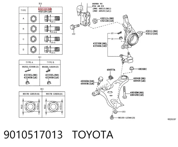 Śruba mocowania amortyzatora przedniego 9010517013 Toyota