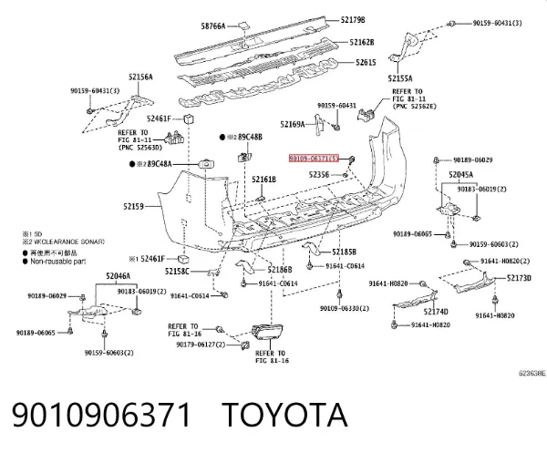 Śruba tylnego zderzaka 9010906371 Toyota