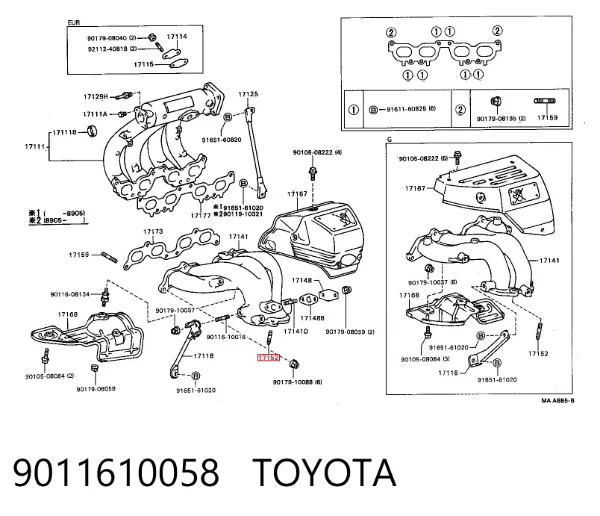 Śruba (szpilka) kolektora wydechowego 9011610058 Toyota