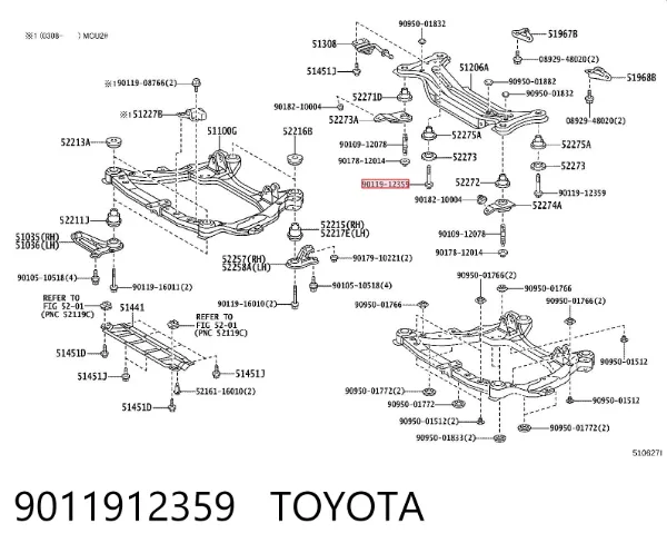 Śruba mocowania belki tylnej 9011912359 Toyota