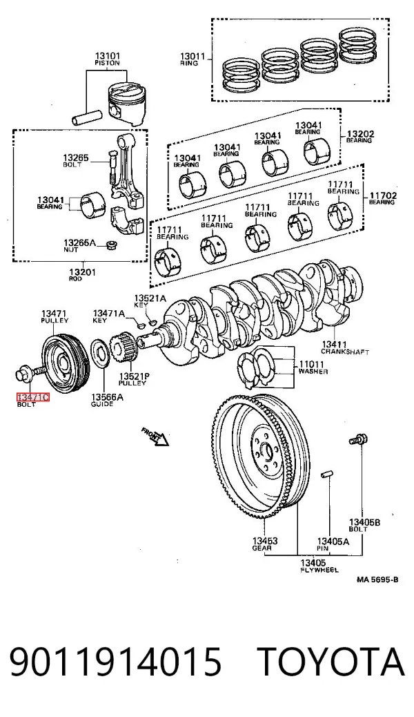 Śruba koła pasowego wału korbowego 9011914015 Toyota