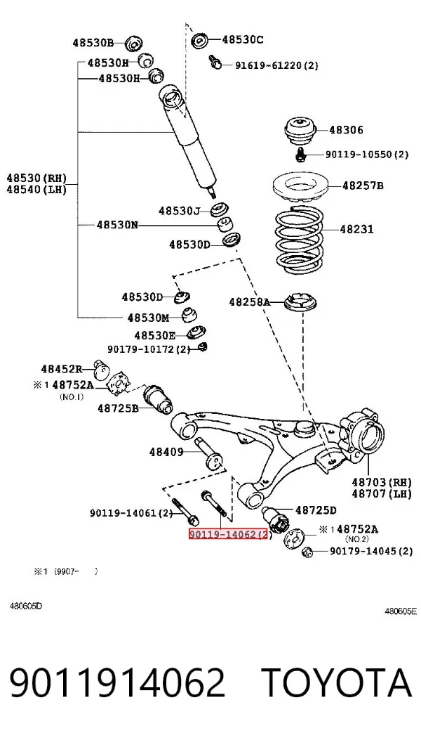 Śruba mocowania wahacza tylnej dolnej, zewnętrzna 9011914062 Toyota
