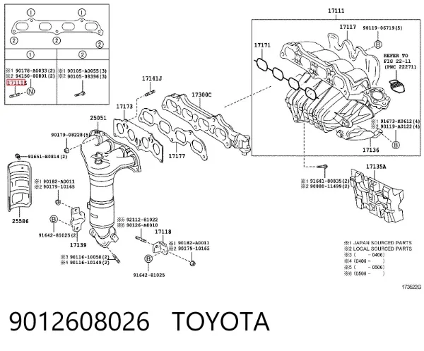 Szpilka kolektora wydechowego 9012608026 Toyota