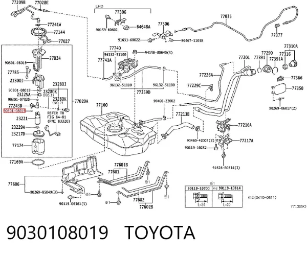 Uszczelka pierścieniowa rurki paliwowej 9030108019 Toyota